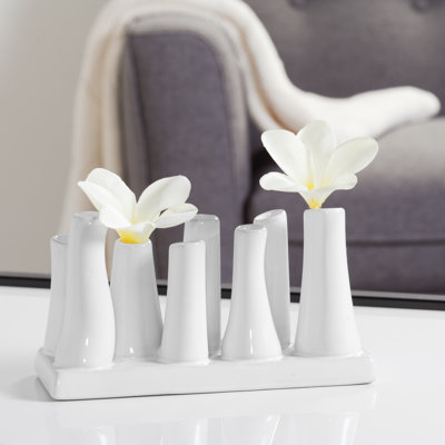 Rectangular Ceramic 8-Tube Multi Bud Table Vase
