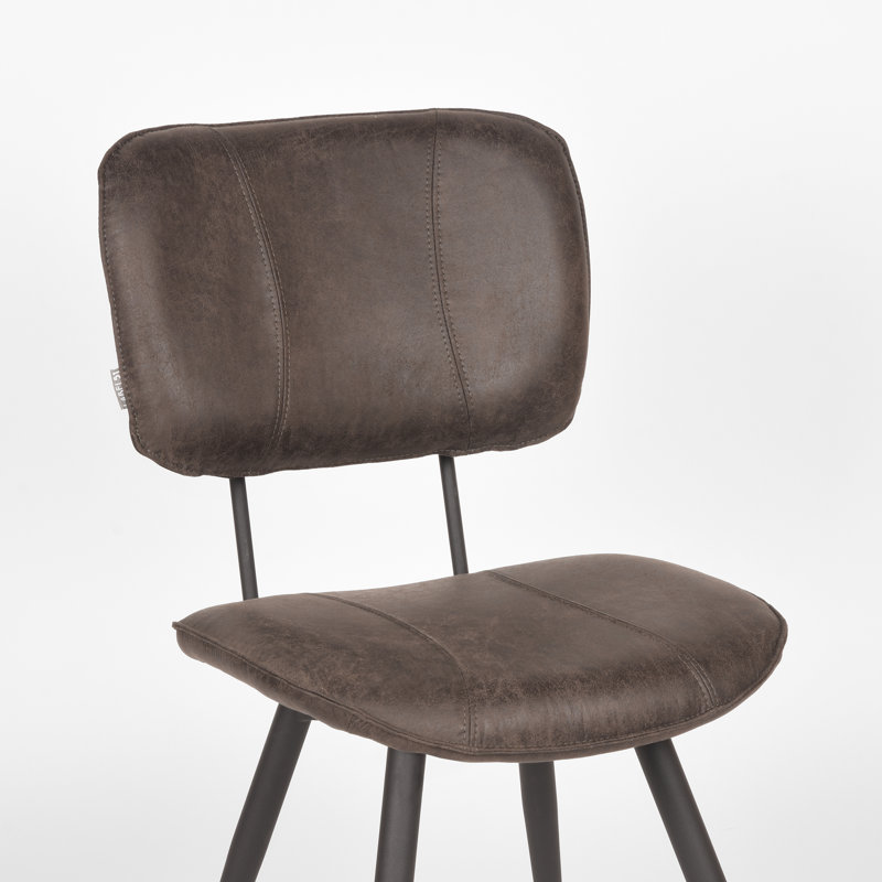 Kaibito 49cm H Genuine Leather Upholstered Metal Side Chair, Anthracite