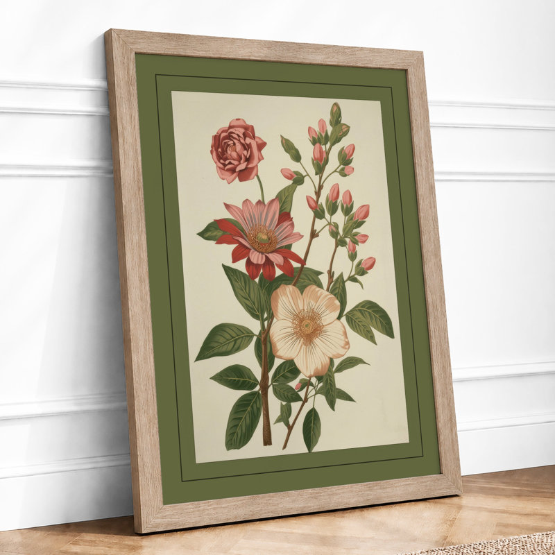 Three Blooms Study Botanical - Framed Print, A3 - 42.0 x 29.7 cm, Oak