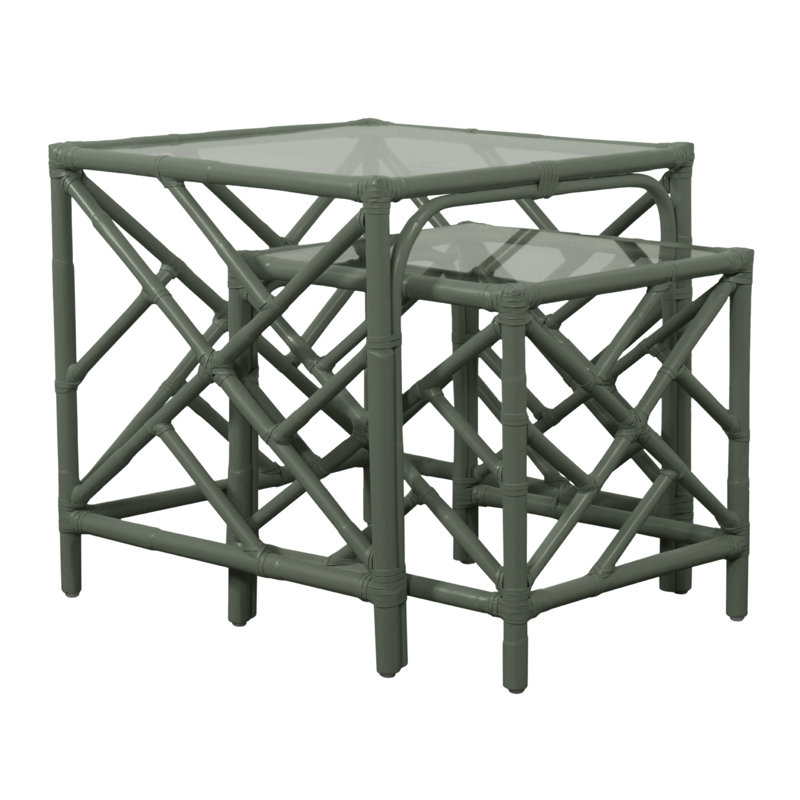 Chippendale Glass Top Nesting Tables, Evergreen