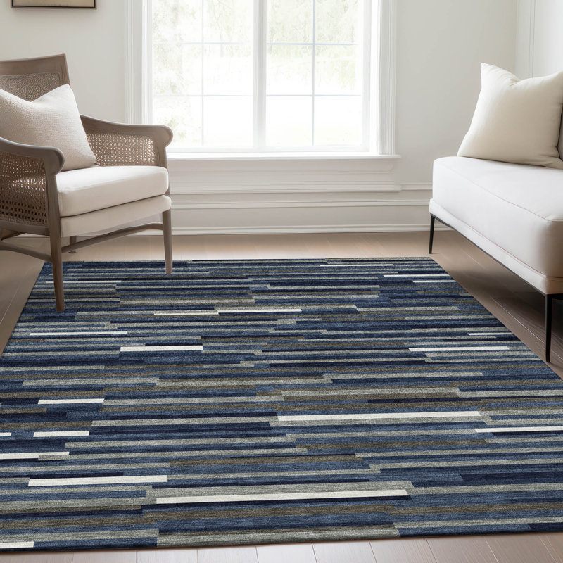 Premium Machine Washable Prisco Navy Rug, Rectangle 8' x 10'