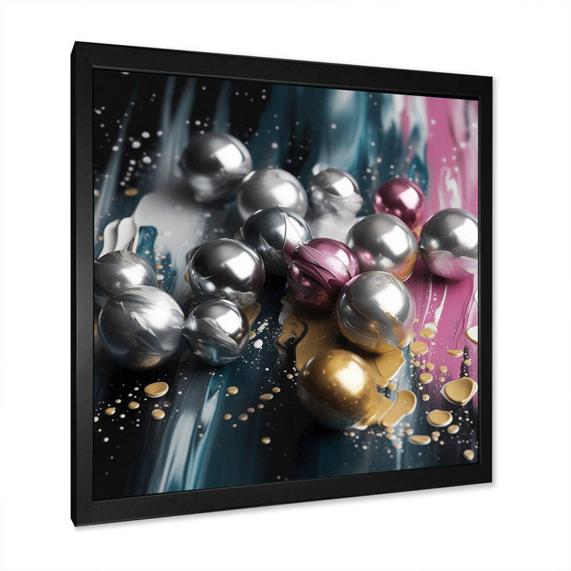 Glam Pink and Silver Shapes I, reproduction d'art sur toile, H 16 po x l 16 po x P 1 po, Cadre photo noir
