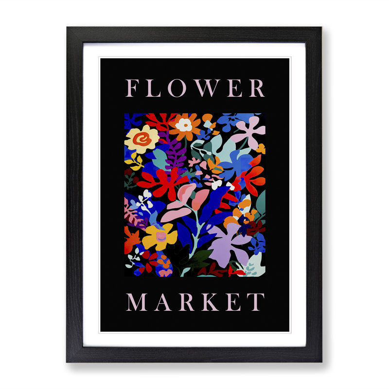 Black Collection Flower Market Exhibition No.4 - Single Picture Frame Print on Wood, 34cm H x 25cm W x 2cm D