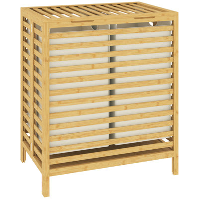 HOMCOM Bamboo Laundry Basket with Lid, 2 Baskets, Foldable, Natural