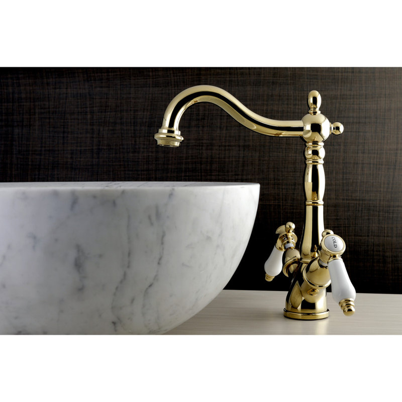 Kingston Brass Bel-Air Two-Handle 1-or-3 Hole Deck Mount Vessel Faucet, Polished Brass