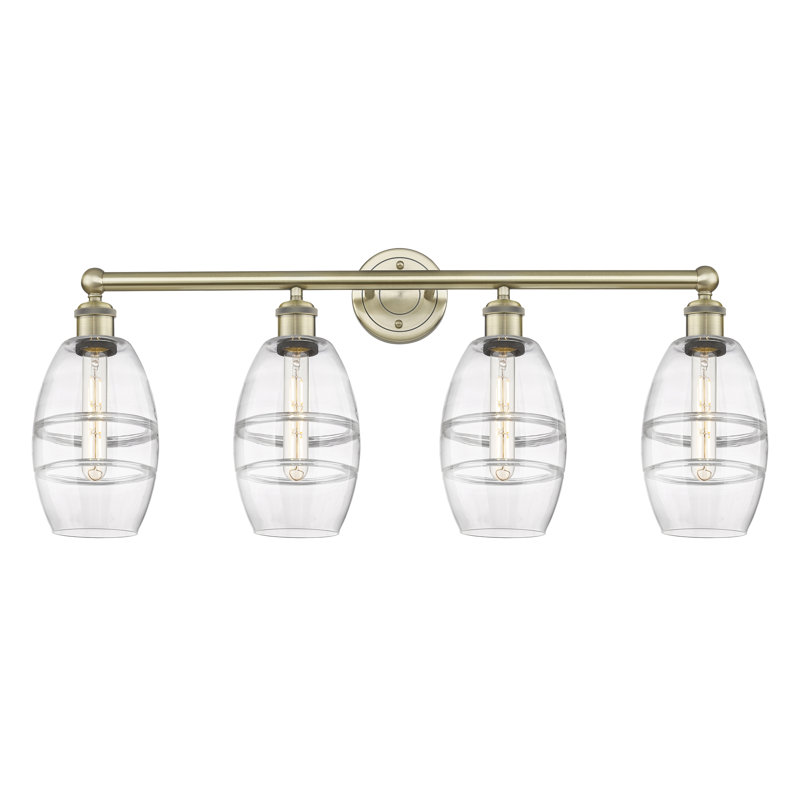 Éclairage pour meuble-lavabo à 4 lumières à intensité variable Dundrod, Transparent, Laiton antique