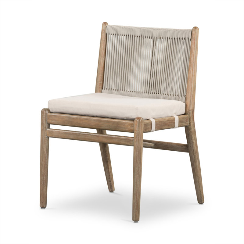 Chaise d'appoint d'extérieur avec coussin Baltzer Eucalyptus, Structure naturelle / coussin avoine Lakin