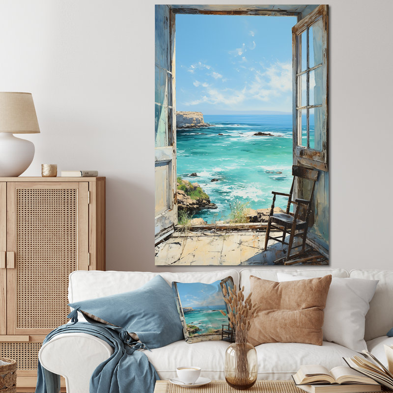 «Sailors Ocean Windows View I - Coastal Windows», art mural, Gold Picture Framed, 40" H x 30" W