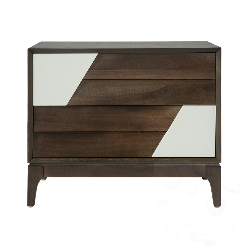 Table de chevet avec 2 tiroirs, Brun