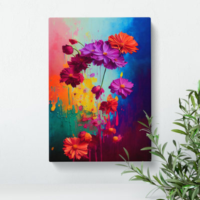 Paint Drips Flowers No.4 Abstract - Wrapped Canvas Print