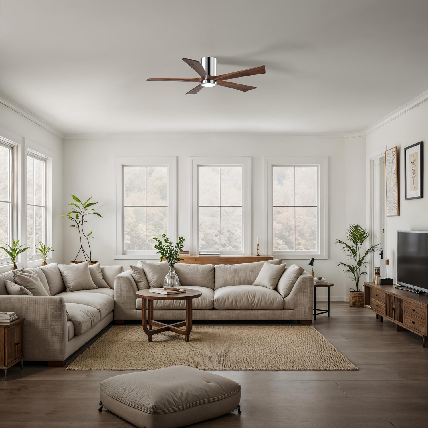 Irene Ceiling Fan with LED Light Kit, Polished Chrome, 52", Walnut Tone