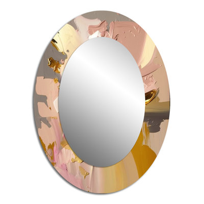 Retro Pink And Vintage Gold Bliss - Large Oval Wall Mirror On Metal