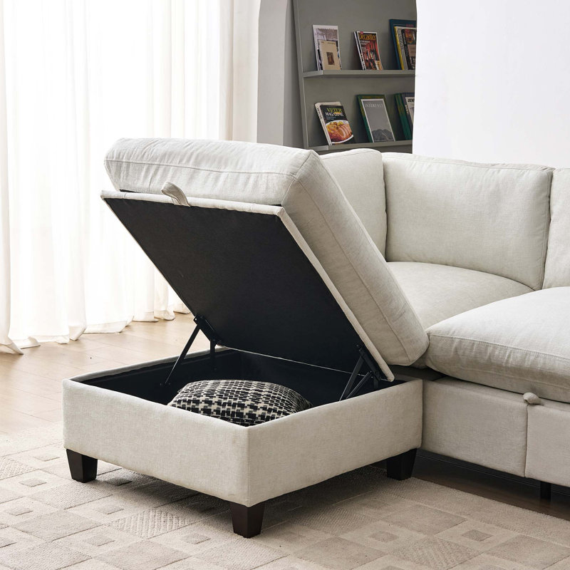 Canapé modulaire en U avec revêtement en chenille et rangement intégré, Beige