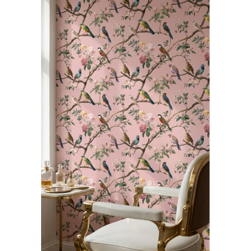 Papier peint floral avec oiseaux