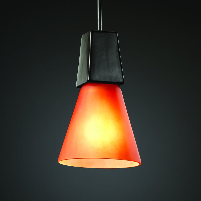 Burman - Light Single Pendant, Gloss Black, Burnt Orange Glass, Black Cord