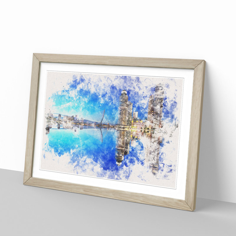 Reflection of the Rotterdam Skyline - Picture Frame Painting Print, 45cm H x 63cm W x 2cm D, Oak Framed