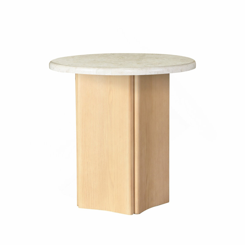 Table de bout en marbre et en chêne avec plateau en marbre