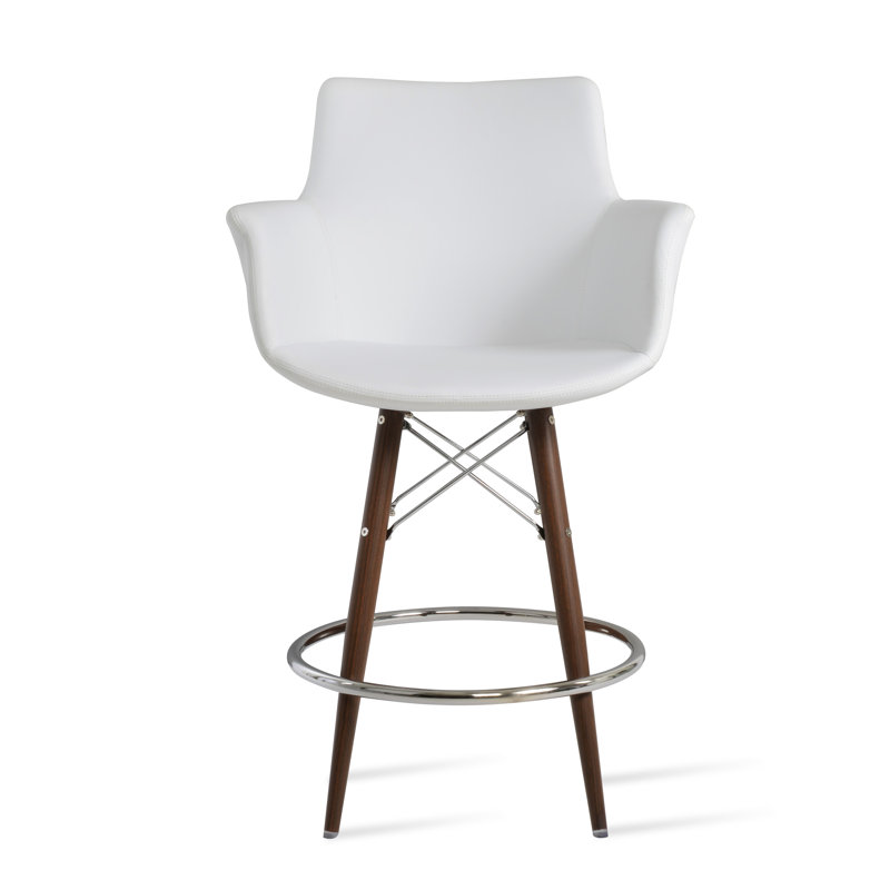 Tabouret de bar et de comptoir Bottega, Tabouret de comptoir (siège d'une hauteur de 24 p, Noyer, Blanc