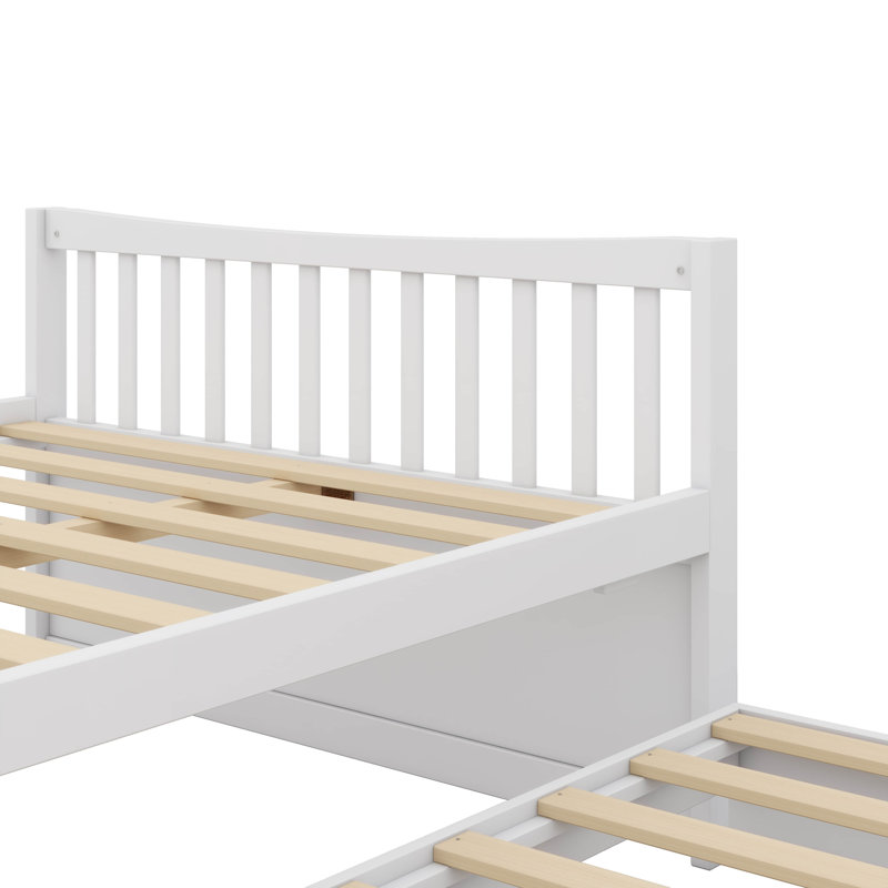 Full Size Wooden Captain's Daybed With Twin Trundle, Plus Three Drawers For Storage, White