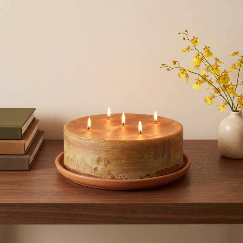 Round 5-Wick Pillar Candle, 2.75" H x 9.05" W x 9.05" D, Chamois