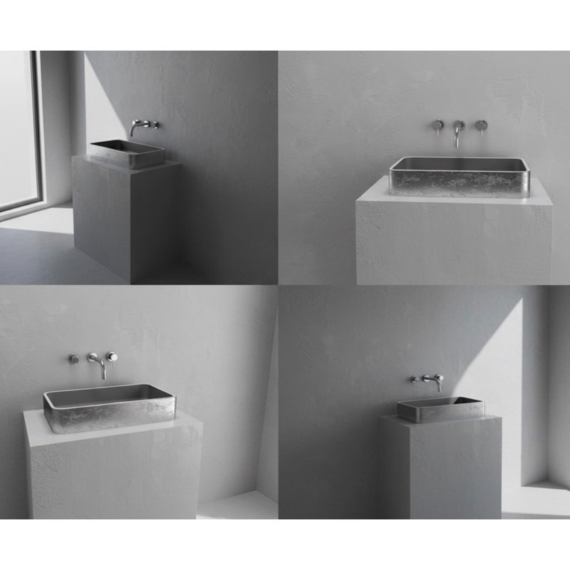 Vast Studio Aged Rectangular Countertop Bathroom Sink, Silver/Gray
