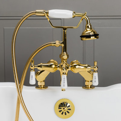 Robinet de baignoire à pattes à fixation sur plateau à trois poignées