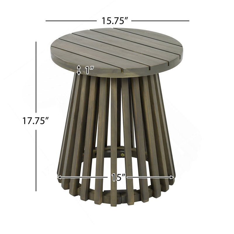 Outdoor Acacia Wood Patio Side Table, Round Coffee Table For Backyard, Lawn, Balcony,Grey Finish, Gray