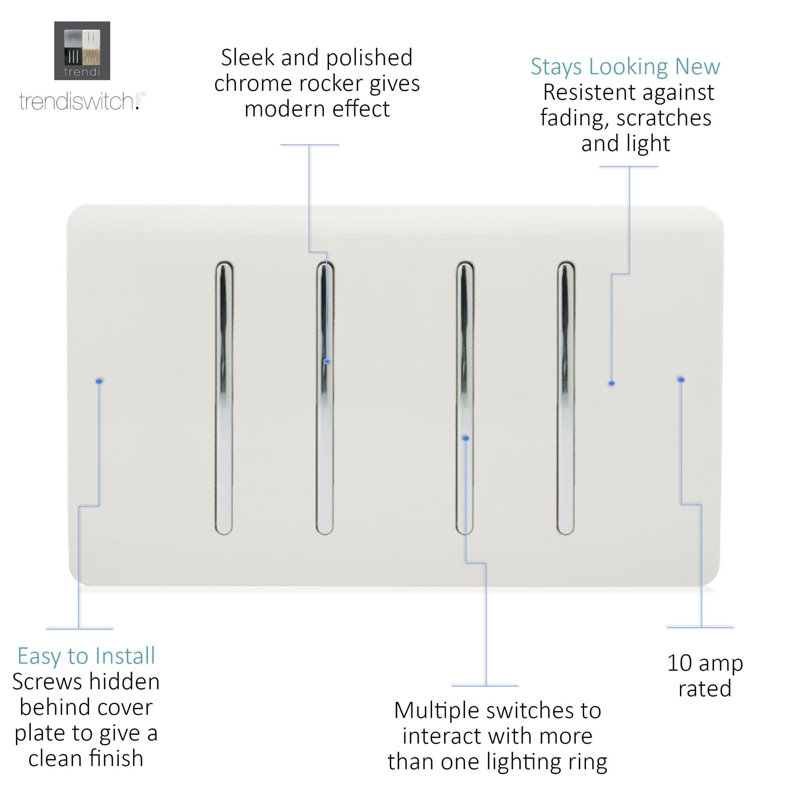 Trendi Switch 4 Gang Light Switch (3x 1 or 2 Way & 1 x Intermediate), Copper