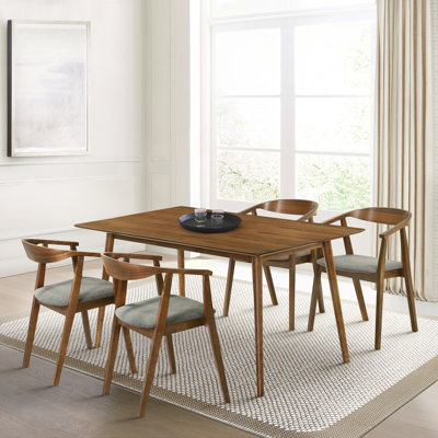 Jennalyn 5 Piece Rectangular Dining Table Set in Rubberwood and Fabric