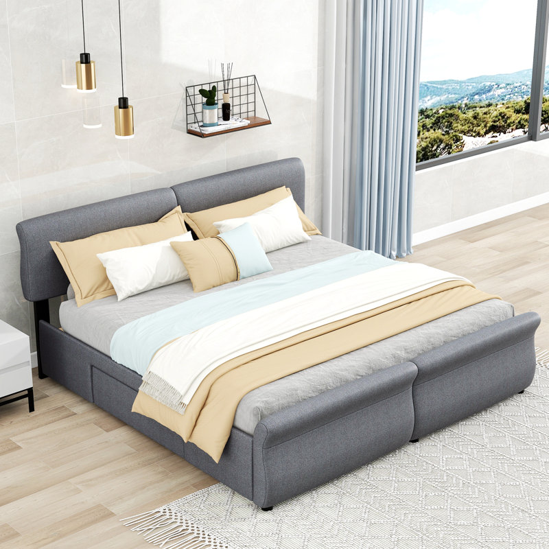 Kealan Platform Bed with Two Drawers,Upholstered Bed,bed frame, King