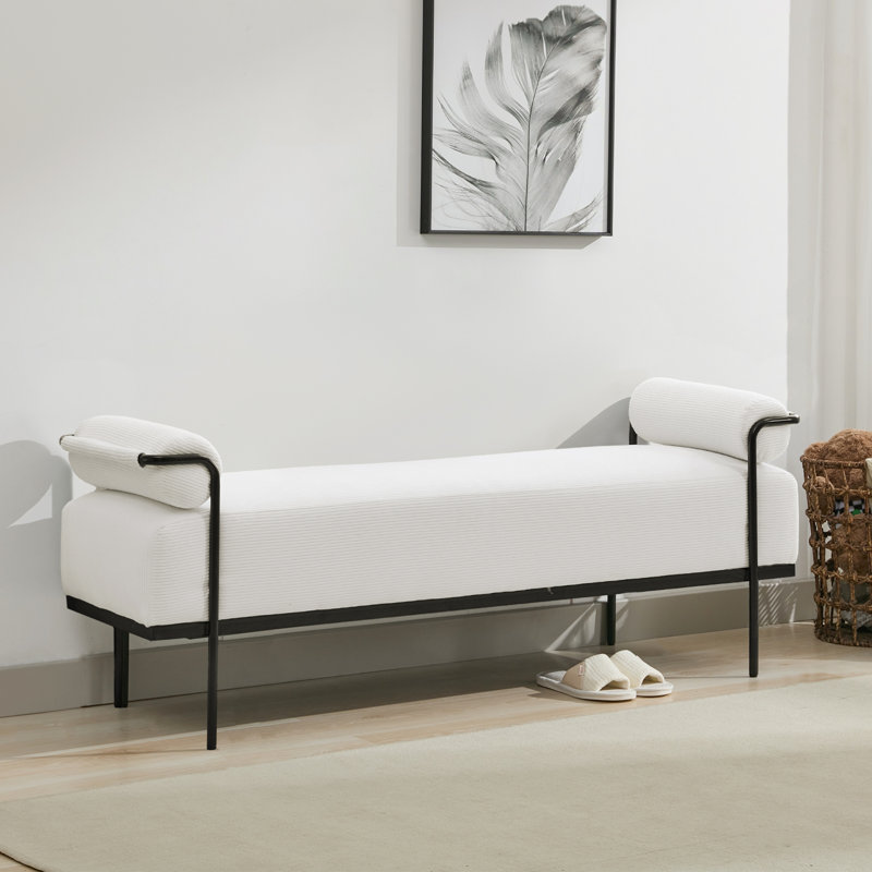 Rexdale End of Bed Bench, Modern Upholstered Ottoman Bench Seat with Black Legs, White
