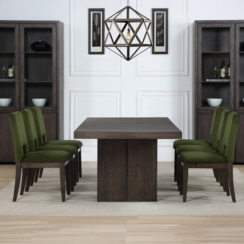 Ensemble de table de salle à manger extensible Pryor, 7 pièces : table, 6 chaises, Vert émeraude