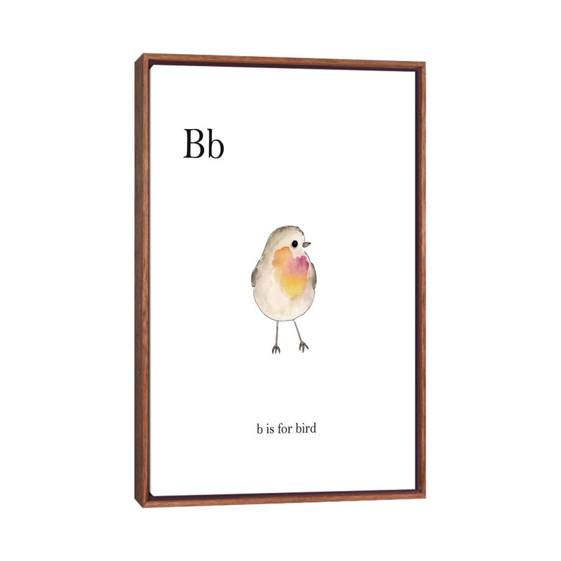 Décoration murale Bb Is For Bird Kids, H 40 po x l 26 po x P 1,5 po, Toile classique avec cadre brun
