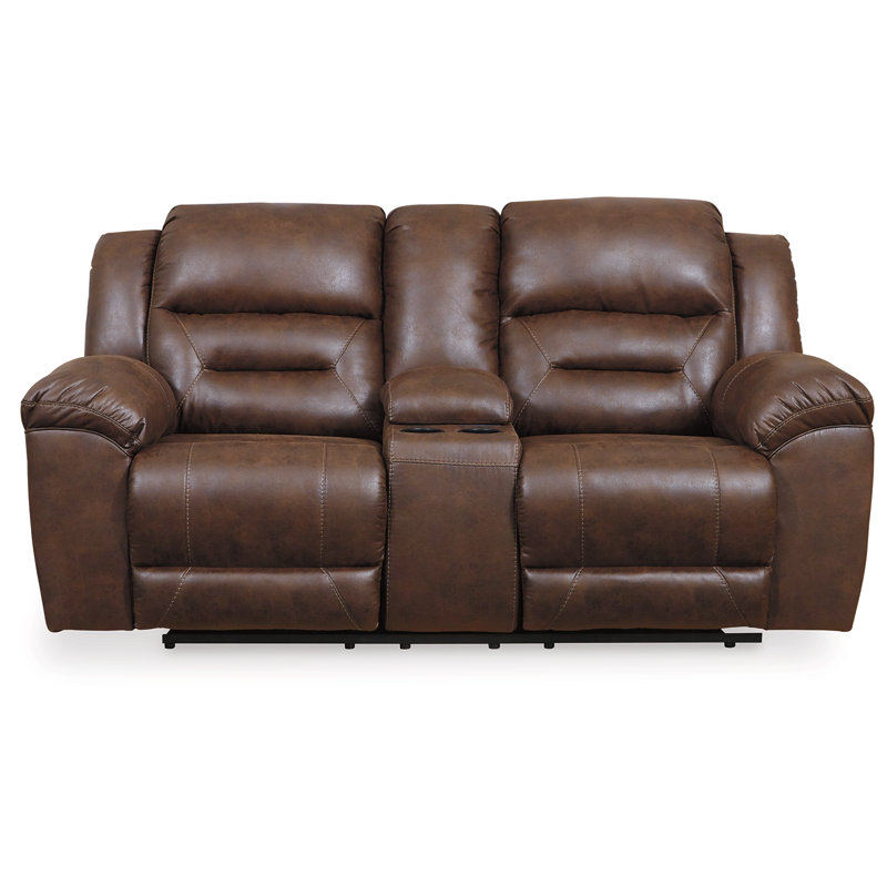 Kanhaya Reclining Loveseat with Console, Brown