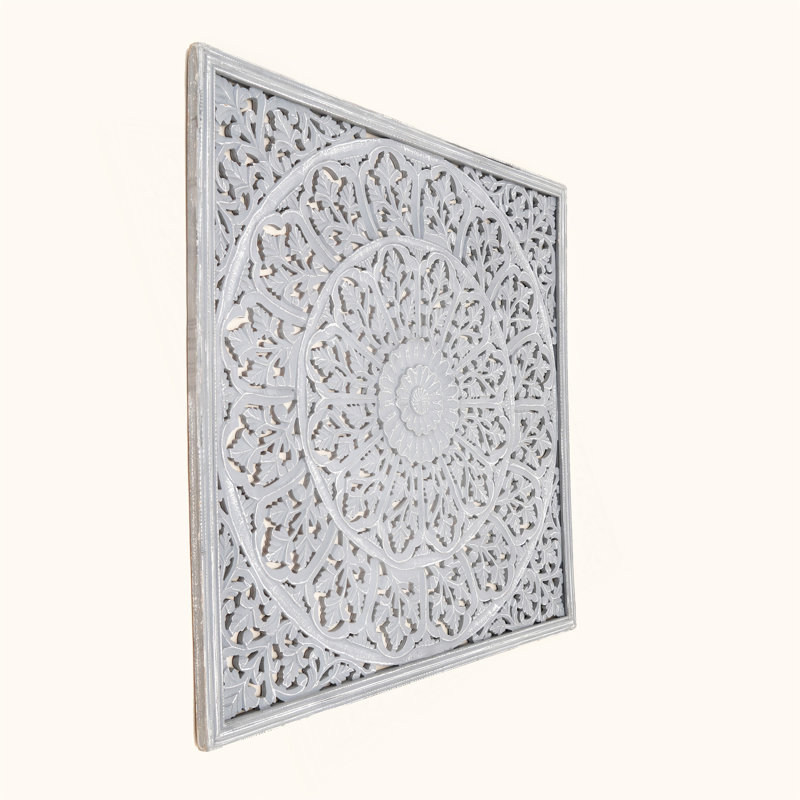 Panneau d'art mural en bois fabriqué à la main, grande décoration murale en bois sculpté de 48 x 48 pouces Mandala