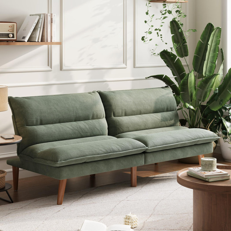  Futon convertible en velours côtelé 71 po Tor Lawrence, Velours côtelé vert