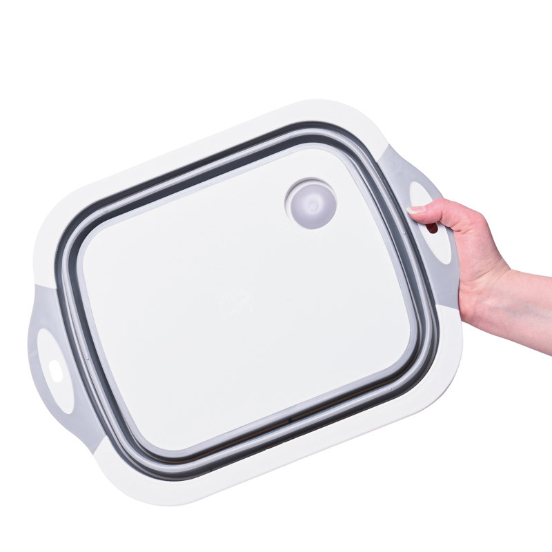 Gray Silicone Collapsible Cutting Board with Drainage Hole