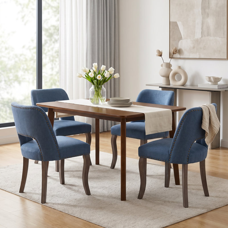 Ensemble 5 pièces de salle à manger rectangulaire en bois aggloméré avec plateau et chaises bleues 4, Denim Blue