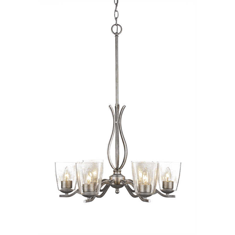 Lustre suspendu 6 lumières avec verre carré transparent de 4,5 po Hiroko Revo, Argent vieilli