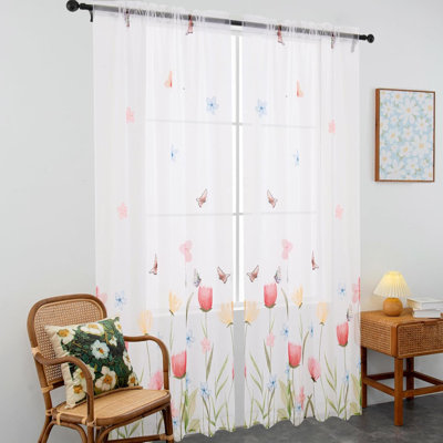 Rideaux pour salon 2 rideaux semi-transparents avec motif de papillons imprimés de printemps