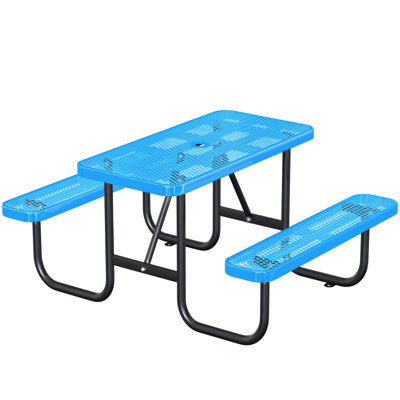Heavy Duty Coated Steel Picnic Table, Commercial Grade Metal Outdoor Table with Umbrella Hole