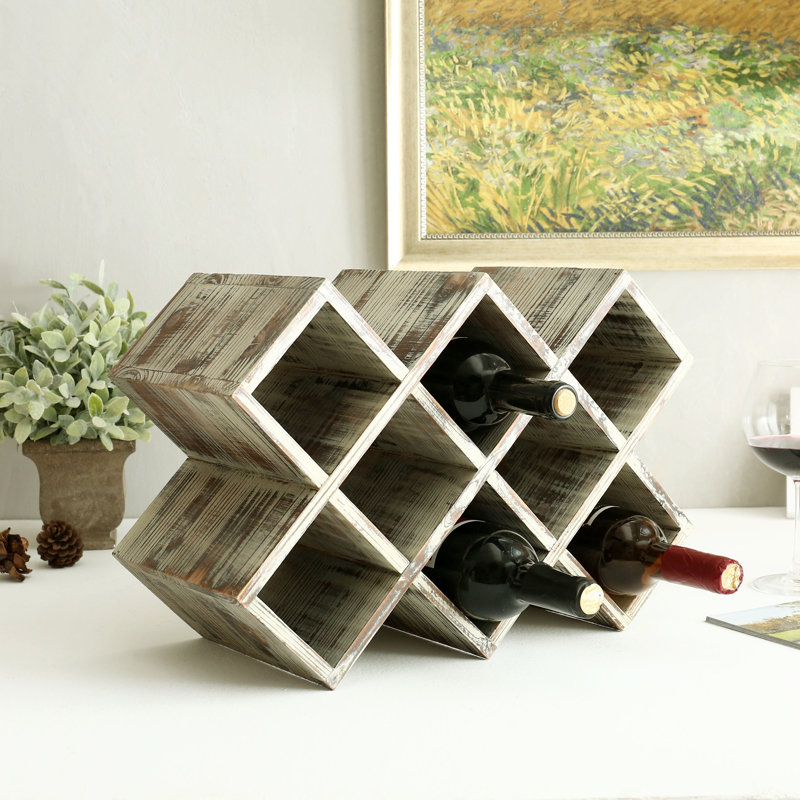 Manufactured Wood Tabletop Wine Bottle Rack in Burnt Natural Wood , Wood