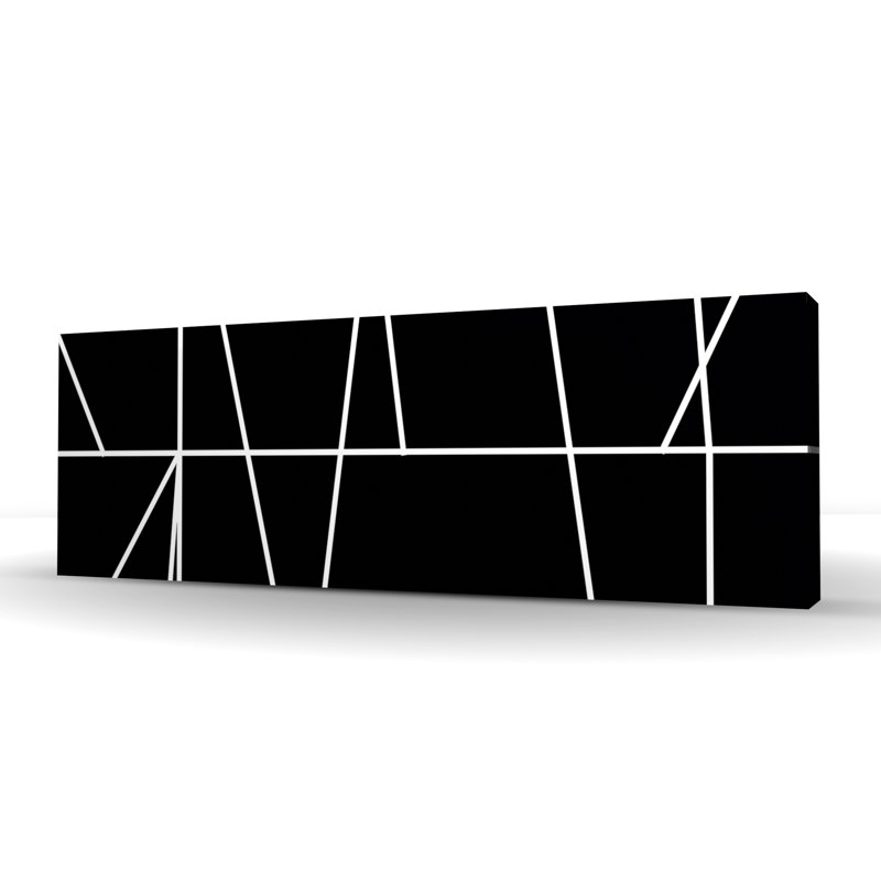Rayures blanches sur fond noir | Formes décoratives sur toile blanche, H 20 po x l 60 po