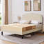 Lit simple tapissier avec 2 tables de chevet - lumières DEL et station de charge, ensemble de chambre à coucher moderne-123710547-123098293