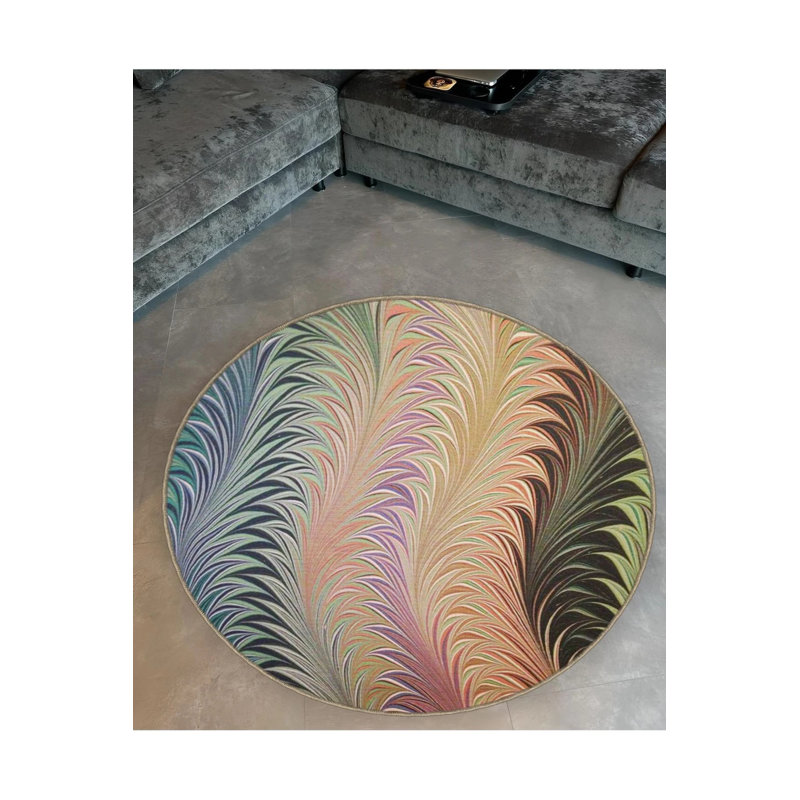 Multicolored Abstract Pattern Detailed Woven Base Modern Decorative Carpet, Round 4'
