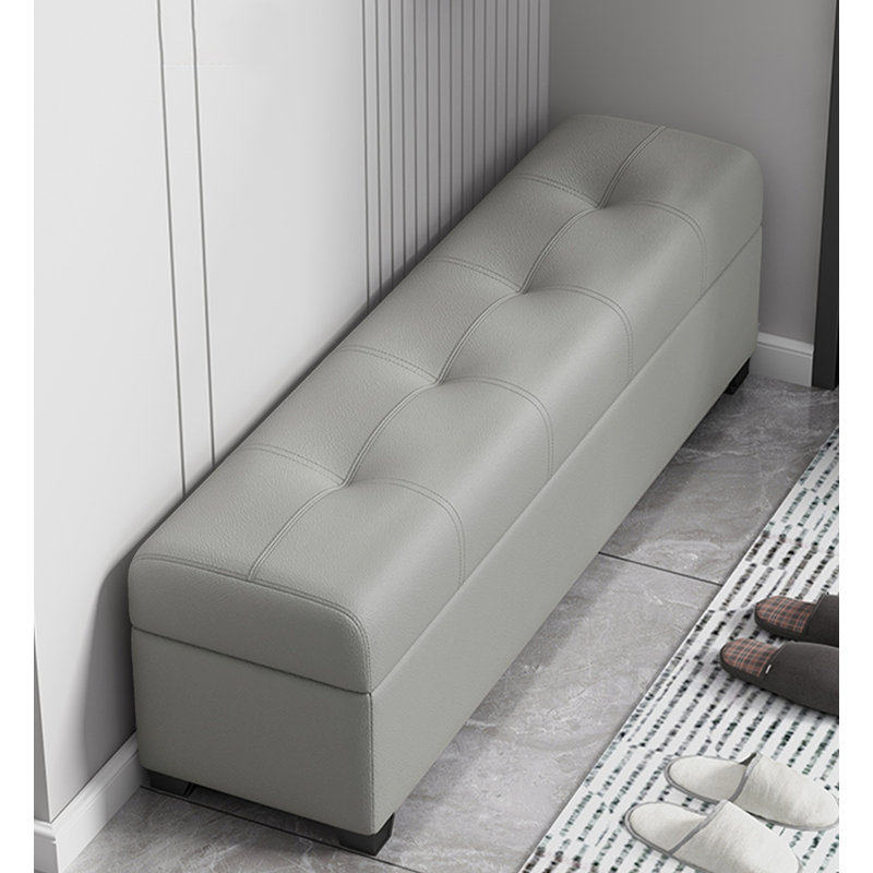 Repose-pieds en cuir massif avec rangement, Gris