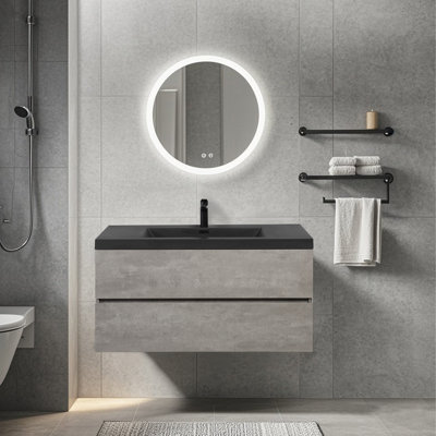 Meuble-lavabo mural mural flottant simple gris