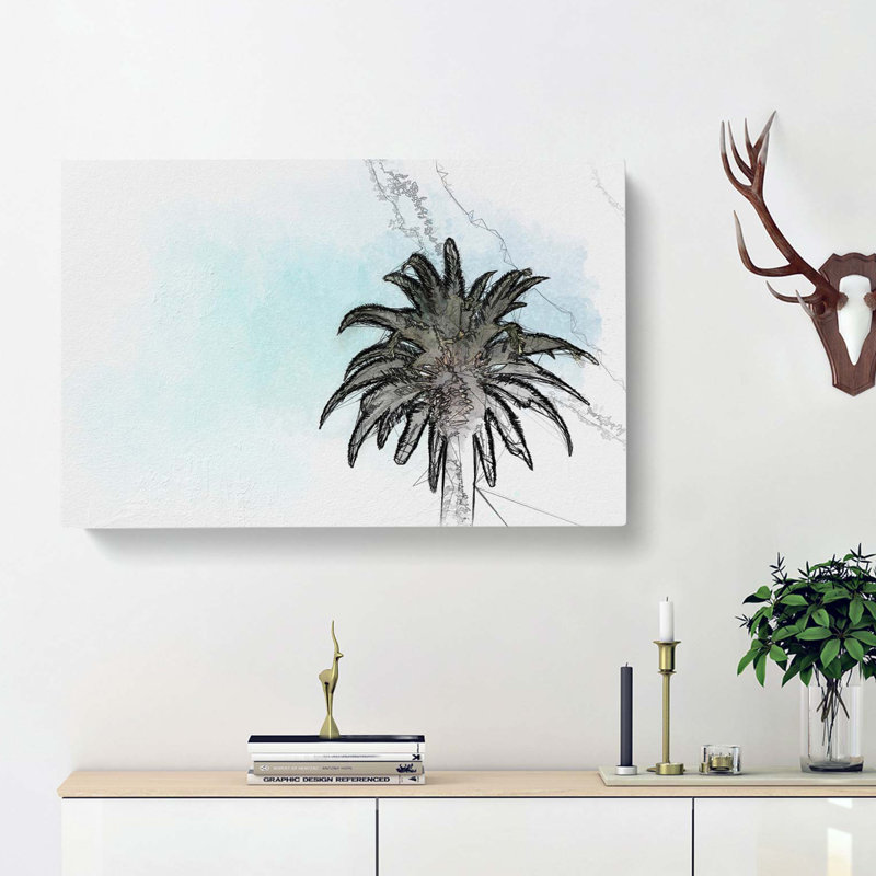 Lone Palm Tree In Abstract - Wrapped Canvas Print, 60cm H x 91cm W x 3cm D