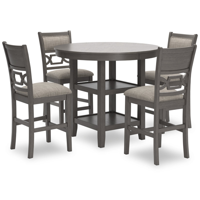 Leangelo 4 - Person Four Leg Dining Set, Dark Gray, Dark Gray, Dark Gray/Gray