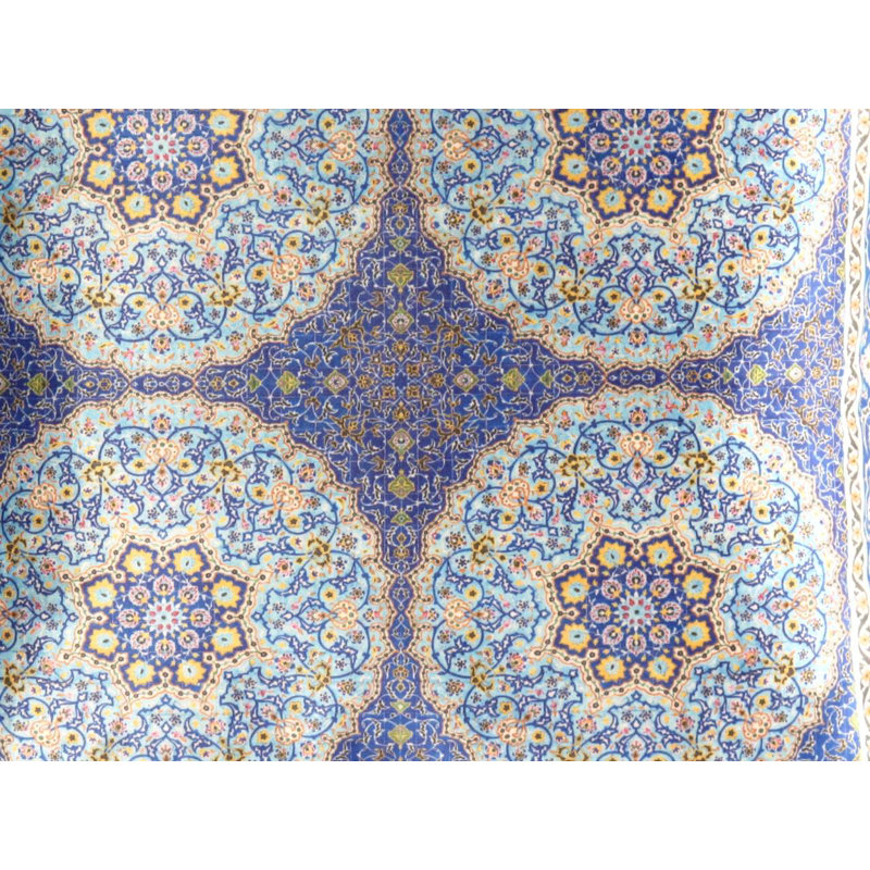Oreiller persan en velours , Bleu marine / beige, 20 po x 20 po